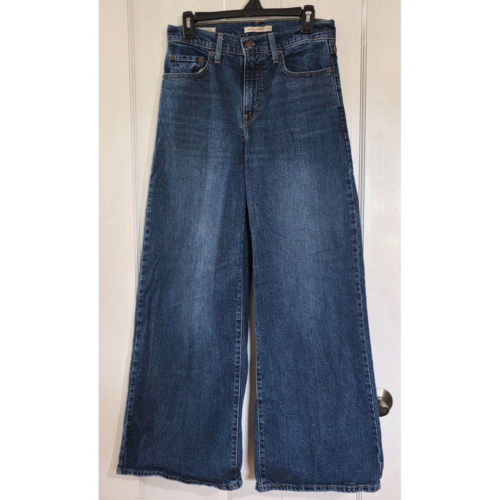 Levi's 728 High Rise Wide Leg Jeans Dark Wash Womens 28x32 Blue Premium Denim